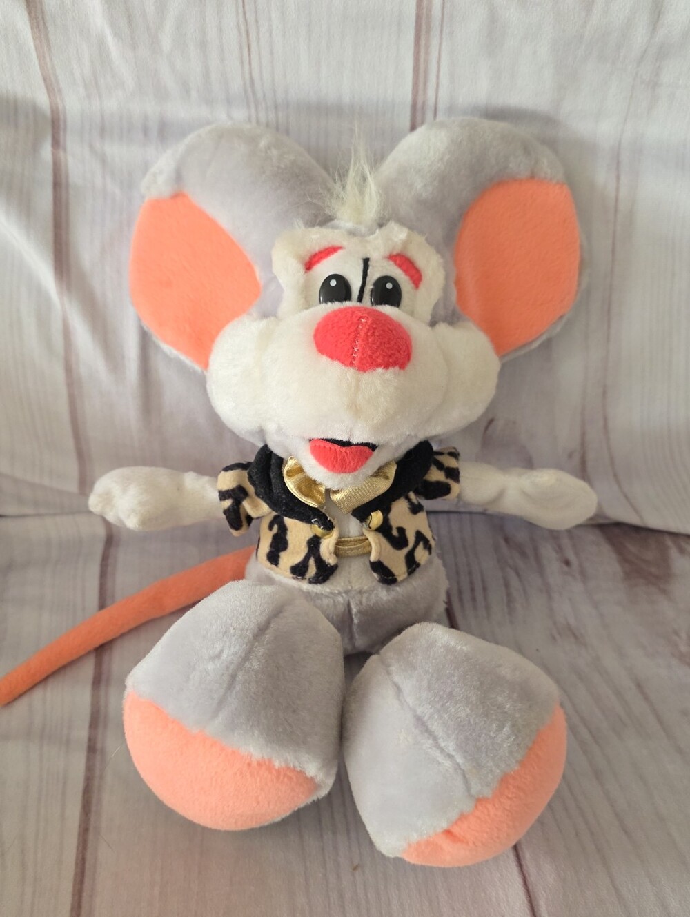 Vintage Mouse Plush Stuffed Toy Great Anerican Gray Orange Leopard 12 Inch